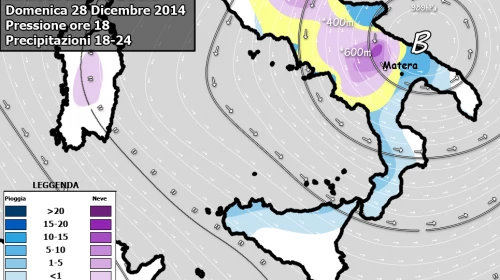 Pioggia da Domenica 28 mattina, neve dalla nottata di Lunedì 29